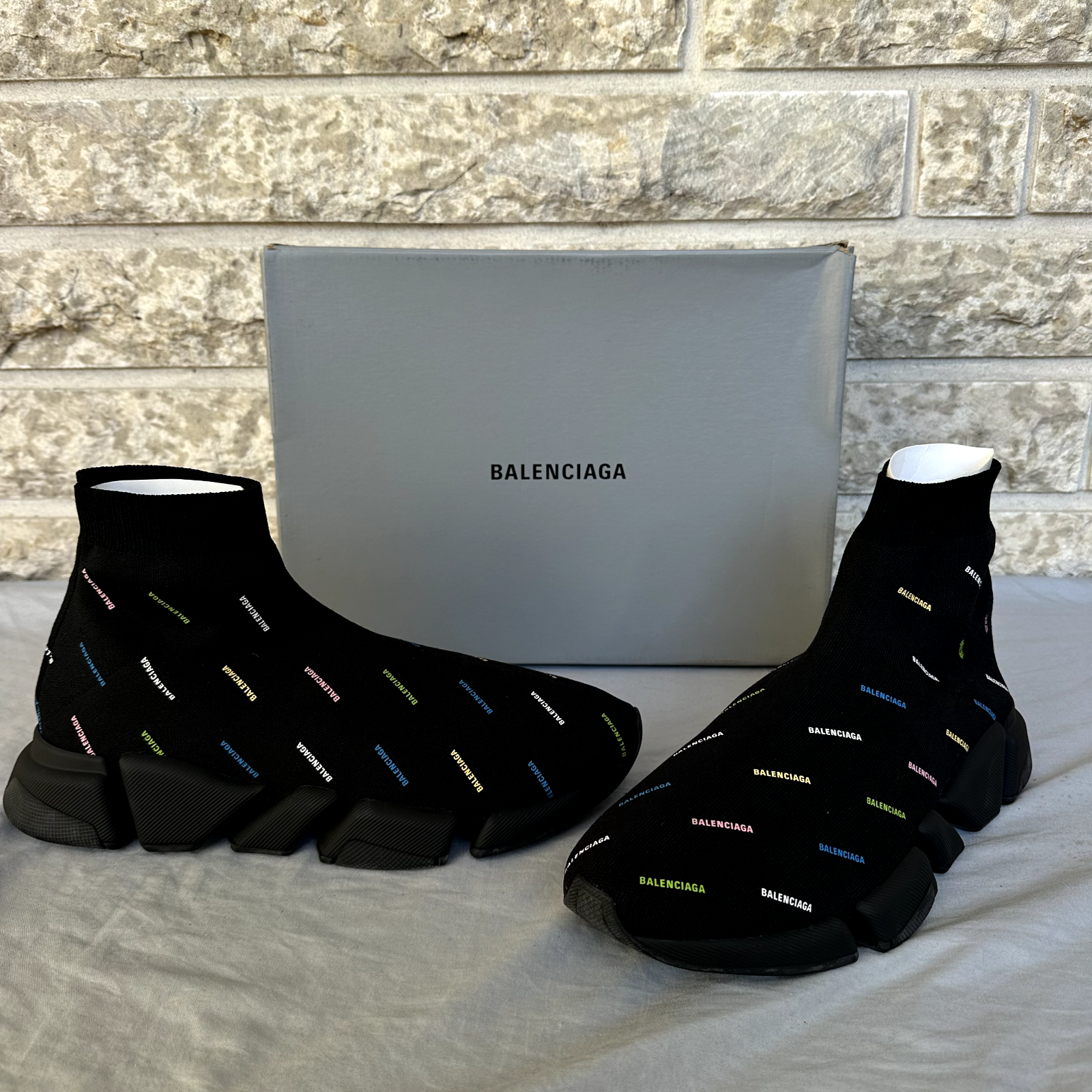 Balenciaga Speed Runner 2.0 AllOver Logo Black Multicolor Size 12 Retai $1,000