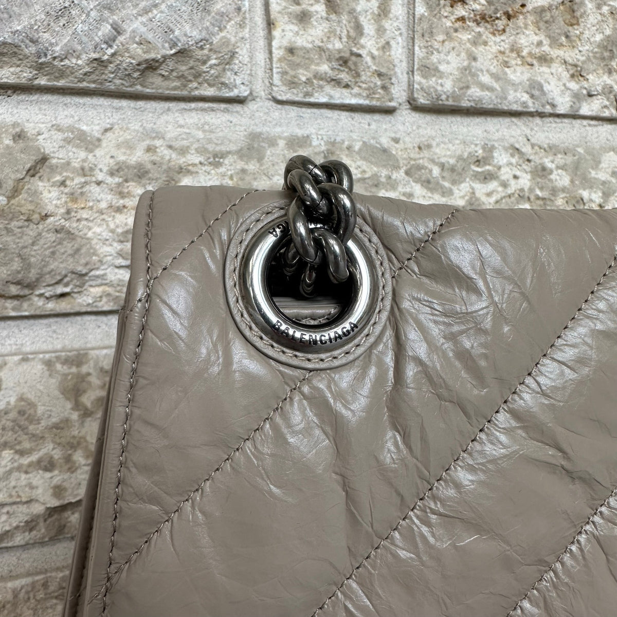 Balenciaga Crush Quilted Chain Shoulder Bag Large Brown Retail $3900