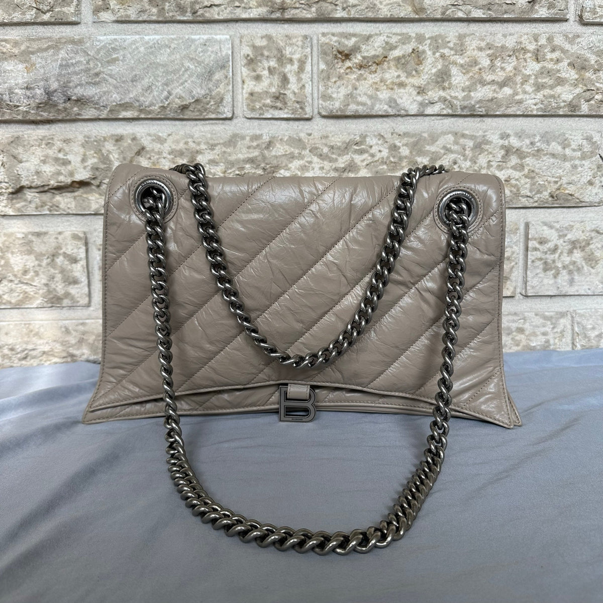 Balenciaga Crush Quilted Chain Shoulder Bag Large Brown Retail $3900