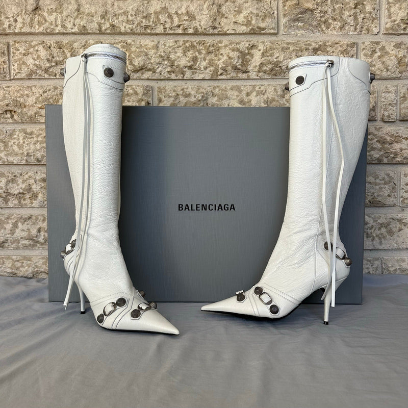Balenciaga White Cagole 90mm Leather Boots Size EU-38.5 Retail $2700