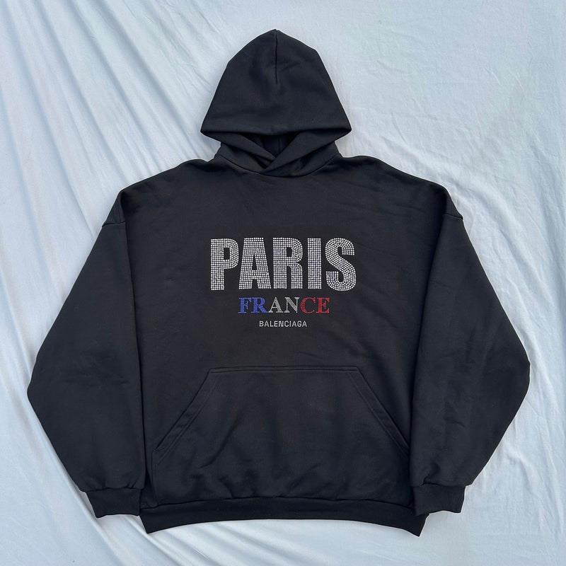 Balenciaga Rhinestone Paris Hoodie Black Size XL